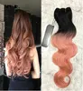 Grade 8A Dark Roots Ombre Rose Gold Two Tone Ombre Hair Extensions Peruvian Virgin Hair Body Wave 3pcs Ombre Human Hair Weave1315149