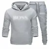 Bos nova marca agasalho moda hoodies para homens conjuntos de três peças de lã com capuz grosso + calças moletom terno esportivo
