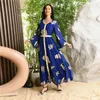 Ubranie etniczne Eid Ramadan Floral Print Maxi Dress Woman Dubai Turkey Kaftan Islamska arabska szata Marokańska Caftan Jalabiya suknia