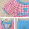 Badmode-badpak voor meisjes Geruite babybikini met mouwen Zomer Kinderbadpak UV-bescherming Kinderen Zwemmen Strandkleding