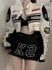 Primavera destacável motocicleta jaqueta de corrida com saia separação conjunto feminino vintage motor outono casaco coreano y2k harajuku roupas 240226