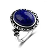 Bagues de cluster Naturel 11x15mm Lapis Bague 925 Sterling Argent Vintage Libellule Pour Hommes Femmes Cadeau Bijoux En Gros Goutte