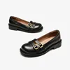 Sapatos Mulheres genuínas rasas rasas 457 vaca couro casual redondo dedo metal fivele decoração elegante feminino barco de verão de verão 26029f 4 19