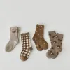 Socks 1274 Children's Socks 4pairs/Lot Wholesale 2022 Autumn Checkered Baby Boy Socks Cartoon Striped Cotton Cute Girls Socks