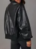 Kurtki dla kobiet moda faux skórzana kurtka bombowca płaszcz vintage długi rękaw
