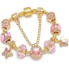 Lente stijl armband dames luxe merk diy roze kristal armband nieuwe verjaardag liefde geschenken sieraden boetiek boog hanger armband mode-sieraden groothandel