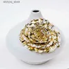 Annan heminredning Golden Ceramic Vase Fringe Geometry Flower Vase Flower Arrangement Bröllopstillbehör Porslin Hemdekoration Vaser Krukor Q240229