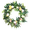 Couronne d'œufs de pâques à fleurs décoratives, guirlande de porte de printemps et d'été de 17.7 pouces pour