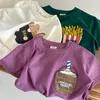 Chłopcy litera haftowa koszulka dla dzieci frytki frytki chleb wydrukowane krótkie rękawy swobodny topy 2024 Summer Dzieci Ubrania Z6892