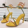 Rene Caovilla Designers sandals for womens shoes Cleo rhinestone stiletto Heel Roman Sandal Ankle Serpentine Wraparound 9.5cm high heeled shoe 35-43 with box