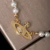 Designer Neckalce Viviennr Westwoods Trasmissione in diretta Esplosivi Madre Saturno Collana di perle Versatile catena per collare con diamanti per madri Versione alta 1 1