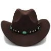 Basker vinter varma män kvinnor retro ull filt western cowboy hatt brett grim cowgirl kallaite braid läderband (54/57/61 cm justera rep)