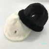 Stingy Brim Hats Fashion Rabbit päls bassäng hatt broderad varm vit fiskare kvinnor gåva