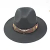 Berets Elegant Trend Men's Bull Head Big Brim Flat Top Hat Fashion Retro Women's Jazz Belt Wool Fedora Bucket Hats Casual Cap