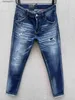 Dżinsy męskie dżinsy dżinsy rozerwane dla mężczyzn chude złamane włoski w stylu motocykl motocyklowe spodnie odrodzenia rocka 240229