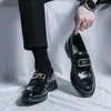 Loafers Men with PU Embossed Pattern Metal Buckle Decoration Formal Business Men Shoes