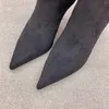 Botas plissadas mulheres apontou toe sapatos deslizamento-on camurça de couro genuíno salto alto sexy tornozelo botas mujer tamanho 35-40