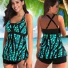 Swim wear 2022 New Printed Two Pieces Swimdress Tankini Women Plus Size Swimsuit Female Summer Beachwear Swimwear Bathing Suit Bikini 5XL 240229