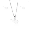 Necklace Earrings Set Stainless Steel Silver Color Guitar Pendant Chain Stud Earring For Women Fashion Jewelry Wholesale