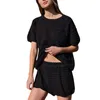 Tute da donna Donna Estate Moda Casual Maglia 2 pezzi Abiti Tinta unita Girocollo Manica corta Tasca T-shirt Top Elastico in vita