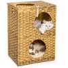 Burar Mewoofun Cat House Wicker Cat Bed for Indoor Woven Rattan Condos utomhus Storliga stora kattmöbler Burar med kudde amerikansk lager