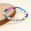 Link Bracelets Cross Border Bohemian Letter Crystal Beads Rainbow Acrylic Heart Handmade Beaded Women's Creative Bracelet