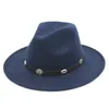 Bérets Mistdawn hommes femmes mélange de laine Panama chapeaux large bord Fedoras casquettes Costume casquette de fête avec bandeau noir taille 56-58 cm