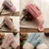 Female students winter wool thickened double layer warm and cold knit designer gloves Autumn and winter new College simple cycling full finger gloves 4A12M