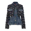 Sukienki robocze LGRQ Casual Fashion Denim Fur Patchwork 2 -częściowe zestawy Kobiety stojak na kołnierz długie rękaw