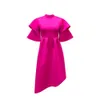 Women's summer trendy double layered ruffle sleeves with solid color design, large hem dress, high-end dress