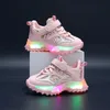 Summer Sneakers Kids Fashion Girls Girls Lyse Light Shoes Letter Mesh Breattable Luminous Casual Sports Boys 240223