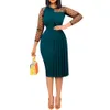 D249 Women's Fashion Mesh Splice Slim Fit Wrap Hip Split Large Dress