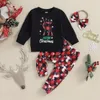 Kleidungssets 2024-10-06 Lioraitiin 0-3 Jahre geborenes Baby Mädchen Weihnachtskleidungsset Hirschdruck Langarm Sweatshirt Hose Kleinkind Outfit