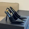 Designer Nuovi tacchi alti in pelle verniciata Sandali con punta a punta Tacchi alti a spillo Suola in pelle Scarpe eleganti Scarpe da cerimonia nuziale per feste di lusso da donna