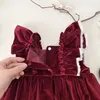 Robes de noël pour filles, vêtements de sœur, combinaison en velours, manches volantes, broderie, robe de princesse pour fête d'anniversaire de 1 an, pour bébé, enfants