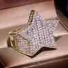 Grande bague pentagramme en pierre de Zircon scintillante, style Hip Hop, étoile, pour femmes et hommes, bijoux à la mode, nouvelle bague de fiançailles de mariage 2020, 3065