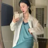 Damen-Nachtwäsche, 2024, langes Kleid, Frühling, A-Linien-Rock, koreanisches sexy Neckholder-Nachthemd, tiefer V-Ausschnitt, Spitzen-Pyjama, Spitzen-Hohl-Pyjama