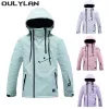 Sets Oulylan Skifahren Regen Winddicht Herren Ski Jacke Einfarbig Wasserdicht Mantel Berg Plüsch Warme Winter Outdoor Sport Mäntel Frauen