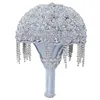 Bröllopsblommor Full Diamond Rhinestone Tassel Bridal Bouquet Satin Crystal For Bride