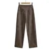 Women's Pants Low Waisted Straight Leg Leather Pu Brown Black Women Fall Winter Casual Loose Fitting