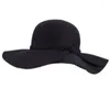 Berets LUCKYLIANJI Primavera Outono Inverno Lã Feltro Praia Aba Larga Mulheres Femal Senhoras Floppy Chapéu Bowler Cloche Cap (Tamanho Único: 57cm)