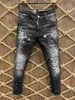 Vendite calde Uomo Jeans Foro Azzurro Scuro GRIGIO ITALIA Marca Mans Pantaloni lunghi Pantaloni Streetwear denim Skinny Slim Dritto D2 Biker Jean Foto reale tempestato di diamanti