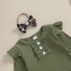 Ensembles de vêtements 2024-09-18 Lioraitiin 0-12M bébé fille tenue de noël ensemble à volants tricoté côtelé barboteuse jupe à carreaux arc bandeau 3 pièces