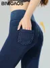 BIVIGAOS Jean Legging Yoga Fitness High Waist Pocket Butt Lifter Slim Skinny Jeans Tight Stretch Jeggings 240227