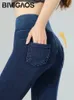 BIVIGAOS Jean Legging Yoga Fitness taille haute poche bout à bout mince Jean moulant serré Stretch jegging 240227