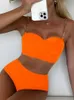 Одежда для купания Push Up Bikini Hard Wrap Top на косточках с цепочкой на плечах и высокой талией Нижний купальник Женский однотонный купальник для плавания 240229