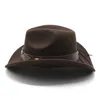 Berets Fedora Chapéus Mulheres Homens Lã Cap Jazz Chapéu Vaca Cabeça Cinto Cowboy Trilby Caps Curly Brim Blower Grã-Bretanha Fedoras