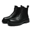 Boots England Style Men Leisure Motorcykel Svart Trend Platform Shoes Cowboy Original Leather Boot Spring Autumn Ankel Botas Man