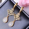 Dangle Earrings Chinese Style Inlaid Hetian Jade Petite Women's Golden Water-Drop Eardrops Ear Hook Anti-Allergy