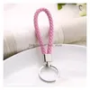 Keychains Lanyards 2022 30 Color Pu Leather Braided Woven Keychain Rope Rings Fit Diy Circle Pendant Key Chains Holder Car Keyring Dhqs1